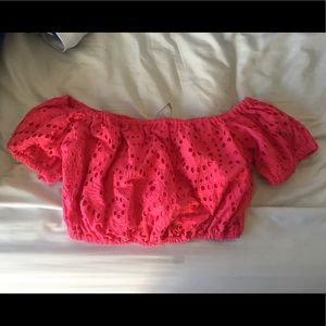 ASOS Hot Pink off the shoulder crop top